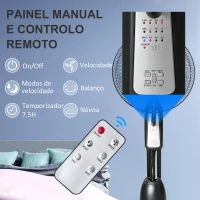 HOMCOM Ventoinha Nebulizadora Oscilante 90W com 3 Modos 3 Velocidades Temporizador 7,5h e Depósito de Água 2,8L Ø44,5x120 cm Preto(m-4)