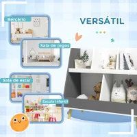 HOMCOM Estante Infantil para Brinquedos de 2 Níveis com 5 Compartimentos e Pés de Madeira de Pinho para Sala 80x34x72,5 cm Cinza(m-5)