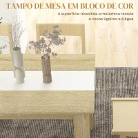 HOMCOM Mesa de Jantar Moderna Mesa para Sala Retangular para 4-6 Pessoas Carga 100 kg 140x89,5x75 cm Branco e Carvalho(m-5)