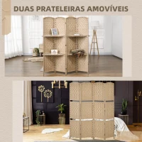 HOMCOM Biombo de 4 Painéis 160x170 cm Separador de Ambientes Dobrável com 2 Prateleiras de Exibição para Escritório Quarto Natural(m-5)