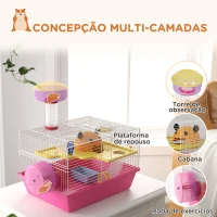 PawHut Gaiola para Hamsters com Comedouro Bebedouro Roda de Exercício Torre de Observação e Casinha 34x27x25 cm Multicolor(m-5)