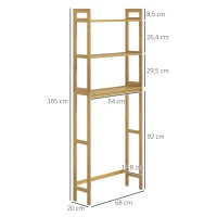kleankin Estante sobre Sanita de Bambu com 3 Prateleiras Pés com Almofadas Antiderrapantes e Anti-Tombo 68x20x135 cm Madeira(m-3)