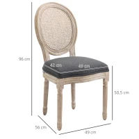 HOMCOM Keukenstoelen Set van 2, Zacht Gepolsterd, Vintage Ontwerp, Rattan Look, Grijs(m-3)