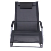 Outsunny Espreguiçadeira de Balano de Jardim com Apoio para os Braços Almofada para a Cabeça Espreguiçadeira de Exterior Tecido Transpirável e Metal para Praia Pátio Terraço 63x148x85cm Preto(m-10)
