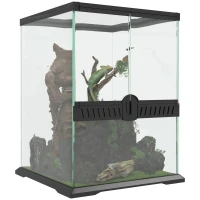 PawHut Terrarium szklane, zamek, zarządzanie kablami, 45x45x60cm, Czarny(m-10)