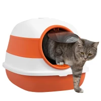 PawHut Kattenbak met Deksel en Strooischep, voor Katten tot 5 kg, 52x41x38 cm, Wit/Oranje(m-10)