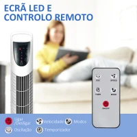 HOMCOM Ventoinha de Coluna com 3 Nivéis de Velocidade Temporizador 7,5h Potência 40W e Oscilação 70° Ø18x78,5 cm Branco(m-6)