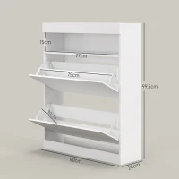 HOMCOM Móvel Sapateira de Entrada com Luzes LED Prateleira Aberta e 2 Gavetas Basculantes para 12-16 Pares 80x24x99,5 cm Branco Brilhante(m-3)