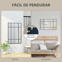 HOMCOM Espelho de Parede Retangular 90x60 cm com Moldura de Metal Espelho Decorativo para Sala Quarto Entrada Preto(m-5)