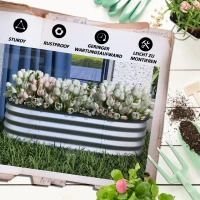 Outsunny Houten plantenbak, modulair verhoogd bed, beschermde randen, bodemloos ontwerp, 105 x 62 x 30 cm, zilver(m-7)