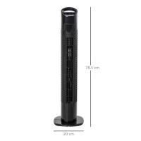 HOMCOM Ventoinha de Coluna 50W com Controlo Remoto 3 Velocidades Ecrã LCD Temporizador 7,5h e Oscilante 70° Ø20x78,5 cm Preto(m-3)