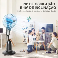 HOMCOM Ventoinha Nebulizadora Oscilante 90W com 3 Modos 3 Velocidades Temporizador 7,5h e Depósito de Água 2,8L Ø44,5x120 cm Preto(m-5)