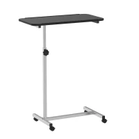 HOMCOM Mesa Auxiliar com Rodas Mesa para Sofá ou Cama com Altura Ajustável e Estrutura de Metal 77x40x76-100 cm Preto e Prata(m-11)