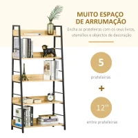 HOMCOM Estante de Estilo Industrial com 5 Níveis Estante de Sala de Estar para Livros com Estrutura de Metal 70x35x149,5 cm Natural(m-4)