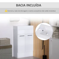 kleankin Móvel de Casa de Banho com Lavatório Cerâmico Móvel de Casa de Banho de Parede com 2 Portas Estilo Moderno 50x86x25 cm Branco(m-5)