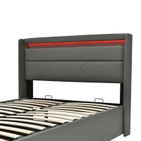 Cama de Matrimonio con Canapé Abatible Luces Led y Control Remoto Estructura Acolchada 140x200 cm Gris(m-6)