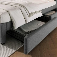 Letto Matrimoniale Imbottito con Contenitore, Testata Letto Matrimoniale Imbottita, 4 Cassetti e Stazione di Ricarica USB-C, Testiera Regolabile, Rete in Legno 160x200 cm, Grigio(m-5)