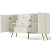 Credenza Moderna Elegante con 2 Ante e 3 Cassetti, per camera da letto soggiorno, Bianco Crema(m-7)