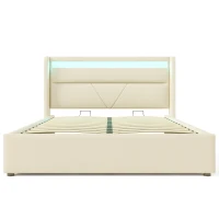 Letto Matrimoniale Idraulico con LED, Struttura Letto Matrimoniale con Contenitore 140x200 cm, Funzionale e Moderno, Bianco(m-2)