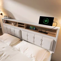 Letto Matrimoniale Imbottito con Contenitore, Testata Letto Matrimoniale Imbottita, 4 Cassetti e Stazione di Ricarica USB-C, Testiera Regolabile, Rete in Legno 160x200 cm, Beige(m-4)