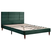 Letto Matrimoniale con Rete a Doghe e Testata Letto Matrimoniale Imbottita, Design Elegante per Adulti e Giovani (Con Materasso a Molle), Verde(m-2)