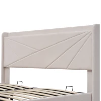 Cama de Matrimonio con Canapé Abatible Función de Carga Usb Tipo C en Algodón Lino Sin Colchón 140x200 cm Beige(m-7)