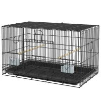 PawHut Gaiola para Pássaros 77x46x45 cm Gaiola de Metal para Pássaros com Bandeja Amovível 2 Poleiros e 2 Comedouros Preto(m-11)