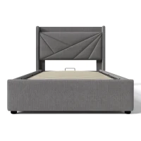 Letto Singolo Contenitore con Funzione di Ricarica USB Tipo C, Struttura in Lino, Testiera Integrata, Senza Materasso 90x200, Grigio(m-7)
