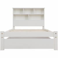 Cama Individual con 1 Cajón y Somier de Láminas Cabezal con Estantes Sin Colchón 90x200 cm Blanco