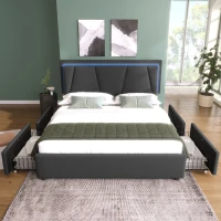 Letto Matrimoniale con Contenitore, Testata Letto Matrimoniale, Struttura Letto Matrimoniale, LED e 4 Cassetti, Testiera Regolabile, Struttura in Legno (Senza Materasso), Grigio(m-1)