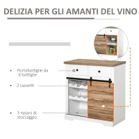 HOMCOM Mobile da Cucina Rustico con 2 Cassetti, Ripiani Aperti e Portabottiglie, in Legno e Metallo, 80x39x86 cm(m-4)