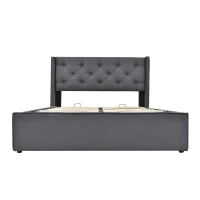 Letto Matrimoniale Idraulico Imbottito 140x200 cm con Rete a Doghe in Metallo, Struttura Moderna con Contenitore, Tessuto in Cotone (Con Materasso Incluso) - Letto Matrimoniale con Contenitore, Testata Imbottita, Grigio(m-5)