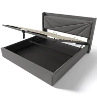 Cama de Matrimonio con Canapé Abatible Función de Carga Usb Tipo C en Algodón Lino Sin Colchón 180x200 cm Gris(m-6)