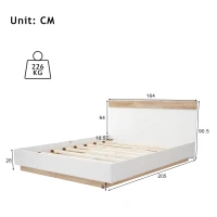 Letto Matrimoniale con Testiera e Contenitore, Struttura in Legno e Rete a Doghe, Design Moderno in Rovere , Bianco+Rovere(m-3)