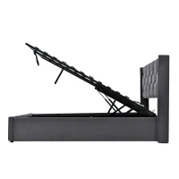 Letto Matrimoniale Idraulico Imbottito 140x200 cm con Rete a Doghe in Metallo, Struttura Moderna con Contenitore, Tessuto in Cotone (Con Materasso Incluso) - Letto Matrimoniale con Contenitore, Testata Imbottita, Grigio(m-7)