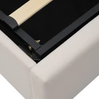 Cama de Matrimonio con Canapé Abatible Función de Carga Usb Tipo C en Algodón Lino Sin Colchón 140x200 cm Beige(m-8)