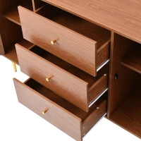 Credenza Moderna con 2 Ante e 3 Cassetti, Ripiano Regolabile, per Soggiorno e Camera da Letto, Colore noce(m-8)