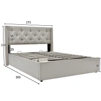 Letto Matrimoniale Idraulico Imbottito 160x200 cm con Rete a Doghe in Metallo, Struttura Moderna con Contenitore, Tessuto in Cotone con Materasso, GRIGIO CHIARO(m-3)