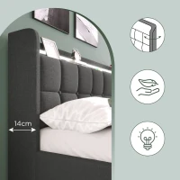 Letto Matrimoniale con Contenitore, Illuminazione LED, Caricatore USB Integrato, Testiera e 4 Cassetti, Struttura in Legno, Grigio(m-7)