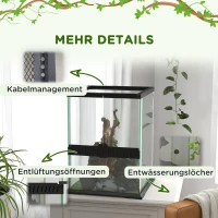 PawHut Terrarium szklane, zamek, zarządzanie kablami, 45x45x60cm, Czarny(m-8)