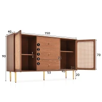 Credenza Moderna con 2 Ante e 3 Cassetti, Ripiano Regolabile, per Soggiorno e Camera da Letto, Colore noce(m-3)