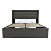 Cama de Matrimonio con Canapé Abatible Luces Led y Control Remoto Estructura Acolchada 140x200 cm Gris