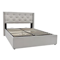 Letto Matrimoniale Idraulico Imbottito 160x200 cm con Rete a Doghe in Metallo, Struttura Moderna con Contenitore, Tessuto in Cotone con Materasso, GRIGIO CHIARO(m-2)