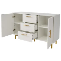 Credenza Elegante con 2 Ante e 3 Cassetti,  Design Moderno con Maniglie Decorative Oro, per Soggiorno e Camera da Letto, Bianco(m-7)