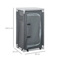 Składana Szafka Kempingowa Outsunny z Blatem Roboczym, Torbą na Akcesoria i 3 Półkami 600D Oxford Szara 60 x 50 x 104,5 cm(m-3)