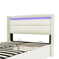Letto Matrimoniale Idraulico con LED, Struttura Letto Matrimoniale con Contenitore 140x200 cm, Funzionale e Moderno, Bianco(m-8)