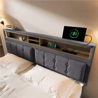 Letto Matrimoniale Imbottito con Contenitore, Testata Letto Matrimoniale Imbottita, 4 Cassetti e Stazione di Ricarica USB-C, Testiera Regolabile, Rete in Legno 160x200 cm, Grigio(m-4)