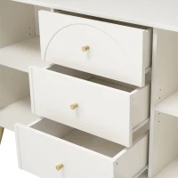 Credenza Moderna Elegante con 2 Ante e 3 Cassetti, per camera da letto soggiorno, Bianco Crema(m-9)