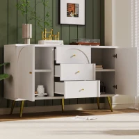 Credenza Moderna Elegante con 2 Ante e 3 Cassetti, per camera da letto soggiorno, Bianco Crema(m-5)