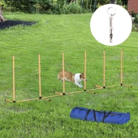 PawHut Dog Agility Equipment Pet Outdoor Training Play Run Obstacle w/ 6 Weaves Poles Whistle Carrying Bag(m-2)